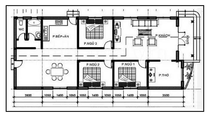 mat-bang-cong-nang- Thiết kế nhà cấp 4 3 phòng ngủ 6×20 tại Bến Tre  thiết kế nhà đẹp Nghệ An