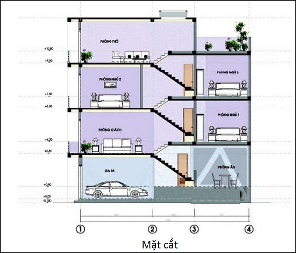 ban-ve-mat-cat-nha-pho-4-tang-lech-nho-20m2 Thiết kế nhà phố 4 tầng lệch nhỏ 20m2 tại Bình Dương  thiết kế nhà đẹp Nghệ An