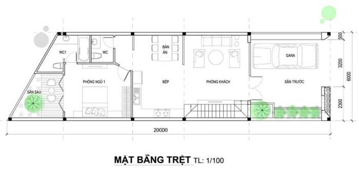 mat-bang-tang-1-4 Mẫu nhà 2 tầng KT 6×20 tại Quận 2  thiết kế nhà đẹp Nghệ An