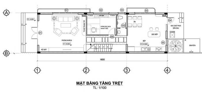 mat-bang-tang-1-5 Thiết kế nhà 2 tầng mái thái 6x16m  thiết kế nhà đẹp Nghệ An