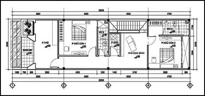 mat-bang-tang-2-3 Thiết kế nhà 1 trệt 1 lầu 5x20m mái bằng  thiết kế nhà đẹp Nghệ An